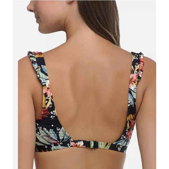 Body Glove Sweety Scoop Ruffle Strap Bikini Top M Black Floral Incognito Resort - Picture 6 of 10